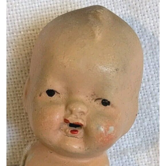Bisque Jointed Baby Doll Japan Stringed Stamped Mouth Miniature Porcelain Vtg 4" - Picture 4 of 16